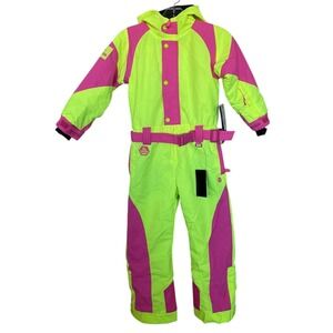 Tipsy Elves Kids Neon Ski Suit Size Small 6 One Piece Snowsuit Powder Blaster